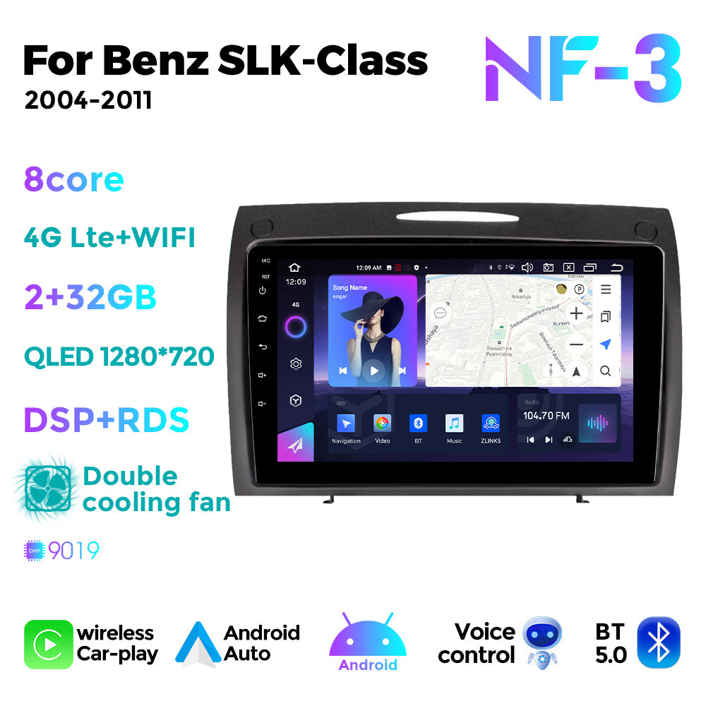 NaviFly NF Series Android 14 8G+256G 2K QLED screen CarPlay Auto DSP RDS 4GLte WIFI For Mercedes Benz SLK-Class 2004-2011 9.5Inch