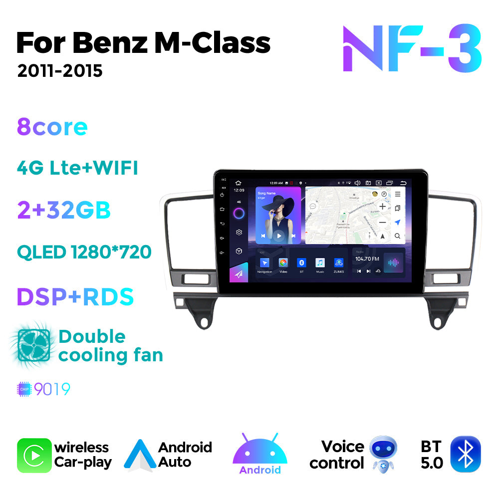 NaviFly NF Series Android 14 8G+256G 2K QLED screen CarPlay Auto DSP RDS 4GLte WIFI For Mercedes Benz M-Class W166 2011-2015 9.5Inch