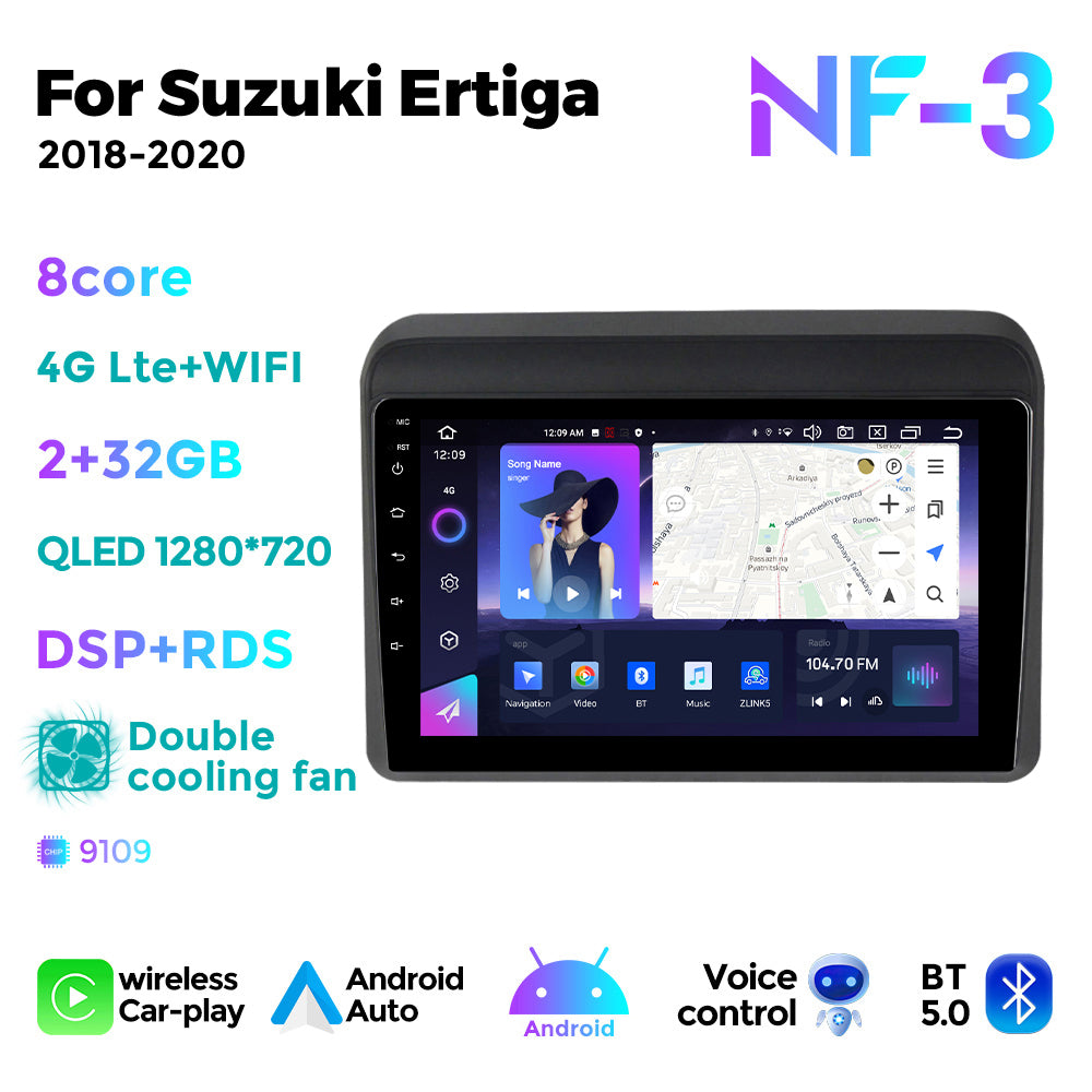 NaviFly NF Series Android 14 8G+256G 2K QLED screen CarPlay Auto DSP RDS 4GLte WIFI For Suzuki Ertiga 2018-2020 9inch