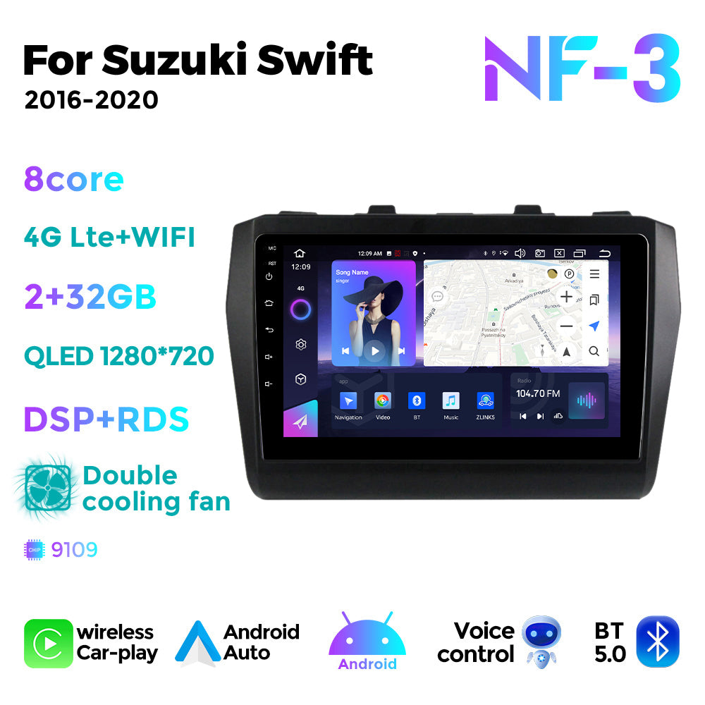 NaviFly NF Series Android 14 8G+256G 2K QLED screen CarPlay Auto DSP RDS 4GLte WIFI For Suzuki Swift 2016-2020 9inch