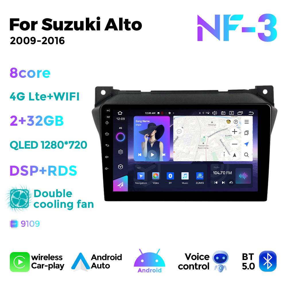 NaviFly NF Series Android 14 8G+256G 2K QLED screen CarPlay Auto DSP RDS 4GLte WIFI For Suzuki Alto 2009-2016 9inch