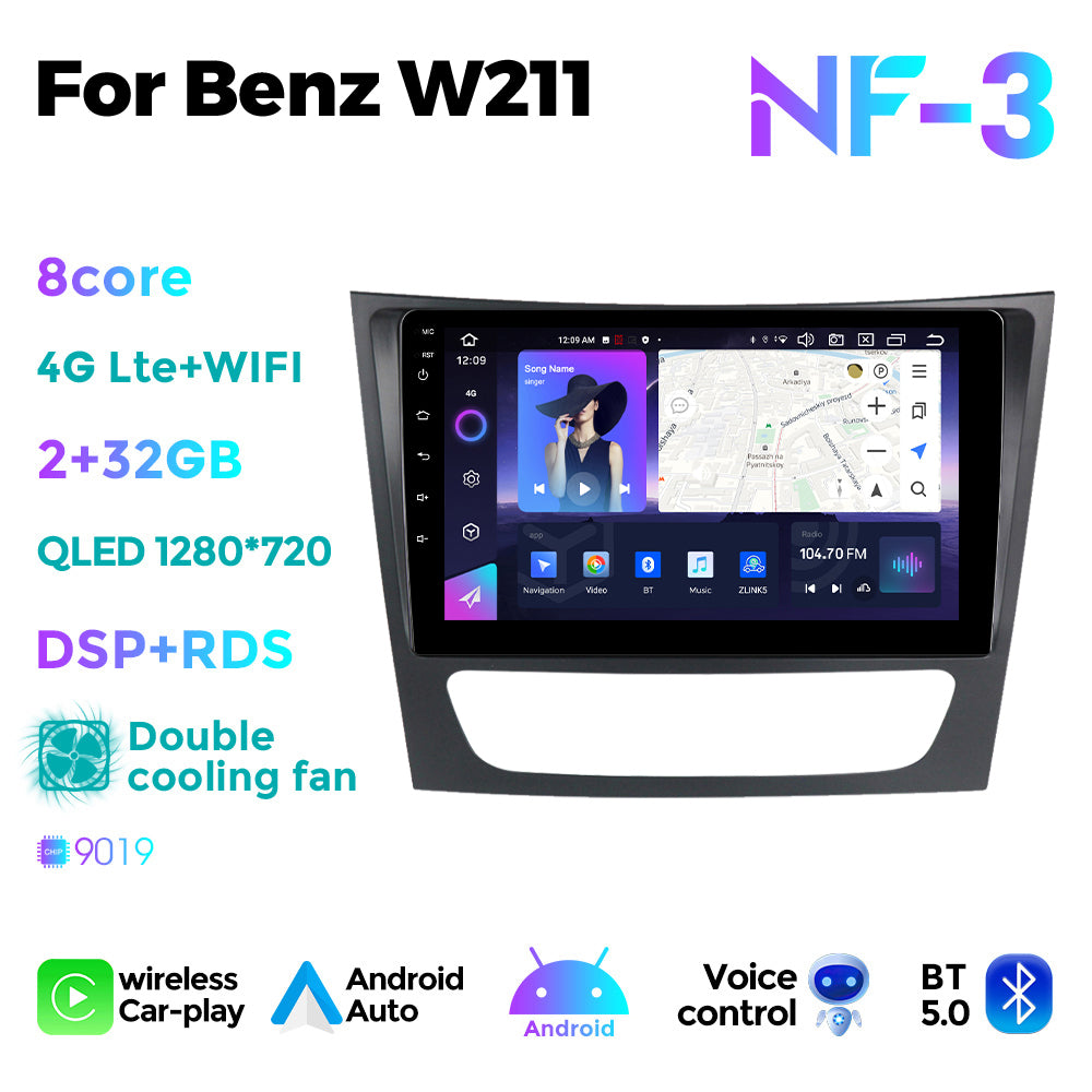 NaviFly NF Series Android 14 8G+256G 2K QLED screen CarPlay Auto DSP RDS 4GLte WIFI For Mercedes Benz W211 9.5Inch