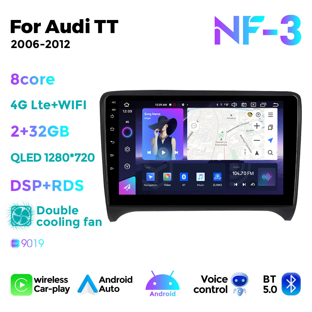 NaviFly NF Series Android 14 8G+256G 2K QLED screen CarPlay Auto DSP RDS 4GLte WIFI For Audi TT 2006-2012 9inch