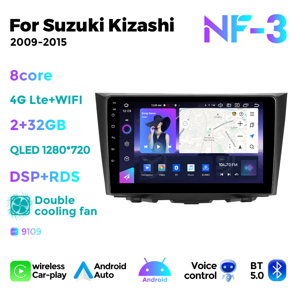 NaviFly NF Series Android 14 8G+256G 2K QLED screen CarPlay Auto DSP RDS 4GLte WIFI For Suzuki Kizashi 2009-2015 9inch