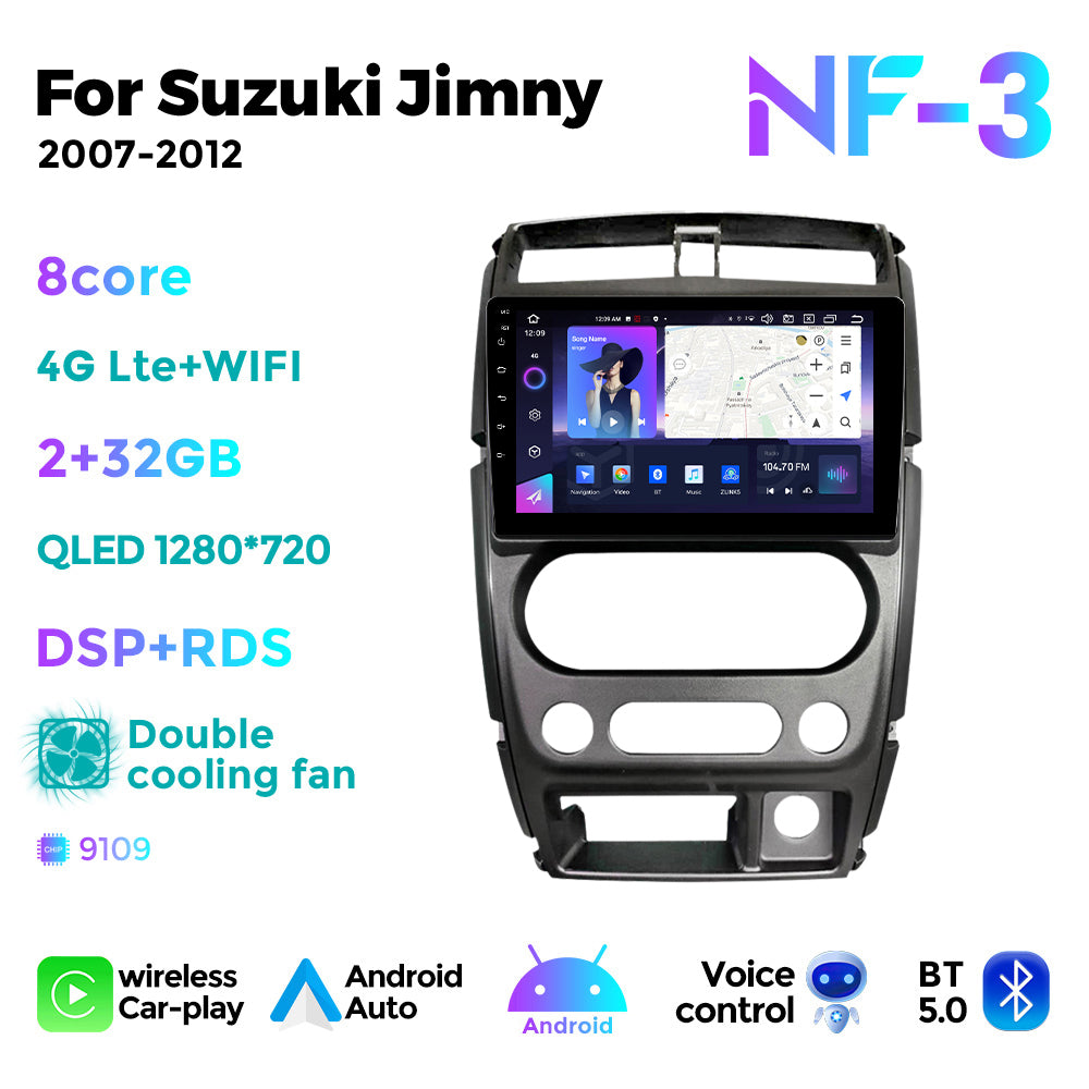 NaviFly NF Series Android 14 8G+256G 2K QLED screen CarPlay Auto DSP RDS 4GLte WIFI For Suzuki Jimny 2007-2012 9inch