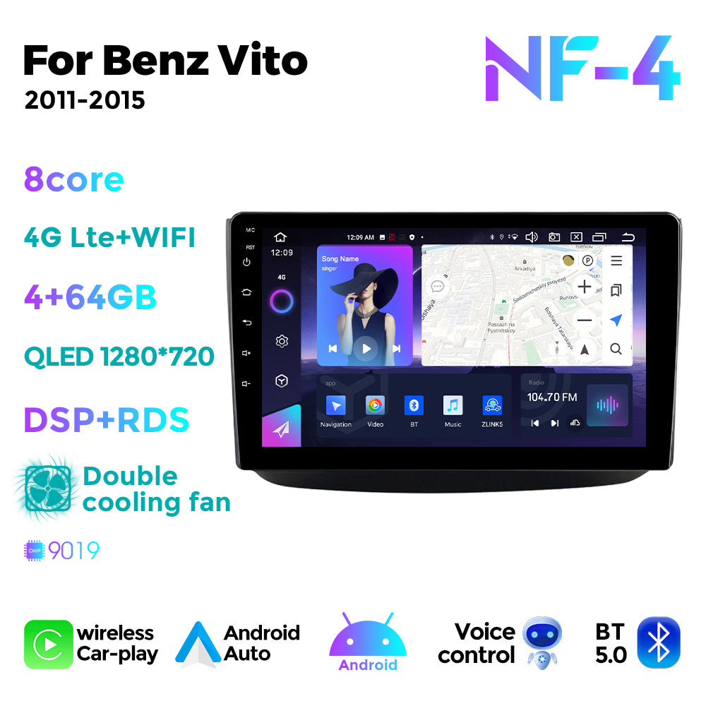 NaviFly NF Series Android 14 8G+256G 2K QLED screen CarPlay Auto DSP RDS 4GLte WIFI For Benz Vito 2011-2015 10.36inch