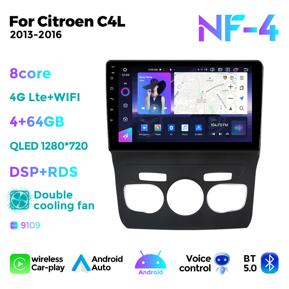 NaviFly NF Series Android 14 8G+256G 2K QLED screen CarPlay Auto DSP RDS 4GLte WIFI For Citroen C4L 2013-2016 10inch