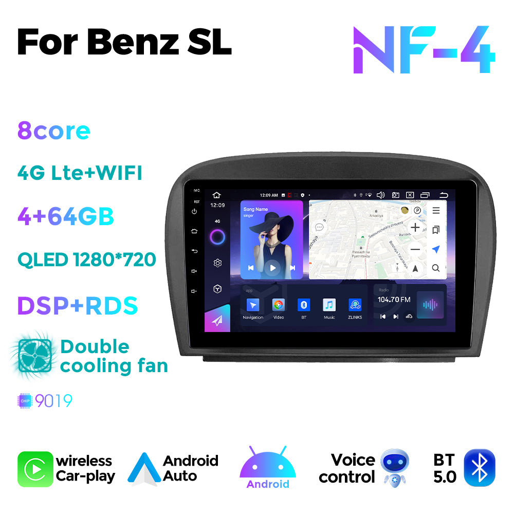 NaviFly NF Series Android 14 8G+256G 2K QLED screen CarPlay Auto DSP RDS 4GLte WIFI For Mercedes Benz SL 2001-2007 9.5Inch