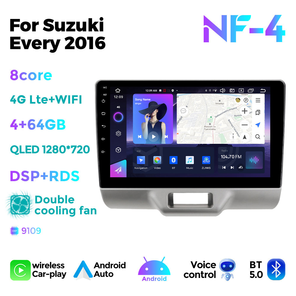 NaviFly NF Series Android 14 8G+256G 2K QLED screen CarPlay Auto DSP RDS 4GLte WIFI For Suzuki Every 2016 9inch
