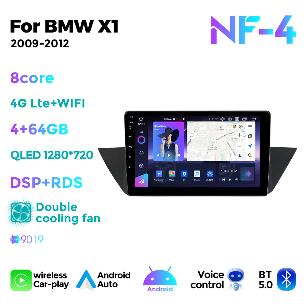 NaviFly NF Series Android 14 8G+256G 2K QLED screen CarPlay Auto DSP RDS 4GLte WIFI For BMW X1 2009-2012 10inch