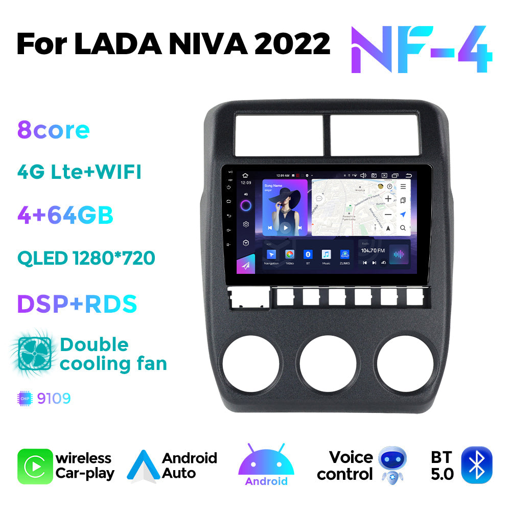 NaviFly NF Series Android 14 8G+256G 2K QLED screen CarPlay Auto DSP RDS 4GLte WIFI For LADA NIVA 2022 10inch