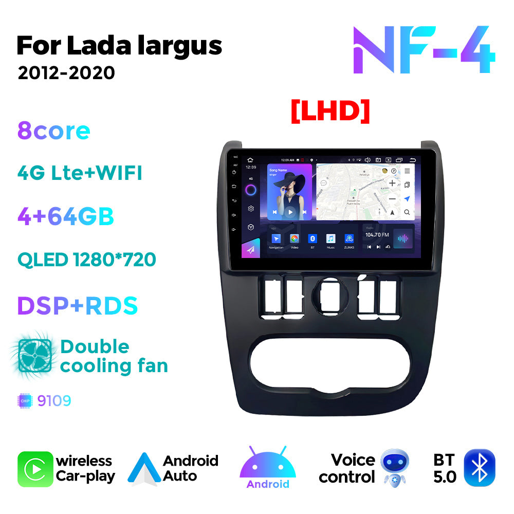NaviFly NF Series Android 14 8G+256G 2K QLED screen CarPlay Auto DSP RDS 4GLte WIFI For Lada largus 2012-2020 LHD 9inch