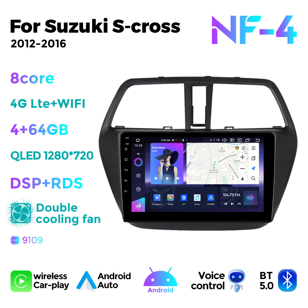 NaviFly NF Series Android 14 8G+256G 2K QLED screen CarPlay Auto DSP RDS 4GLte WIFI For Suzuki S-cross 2012-2016 9inch