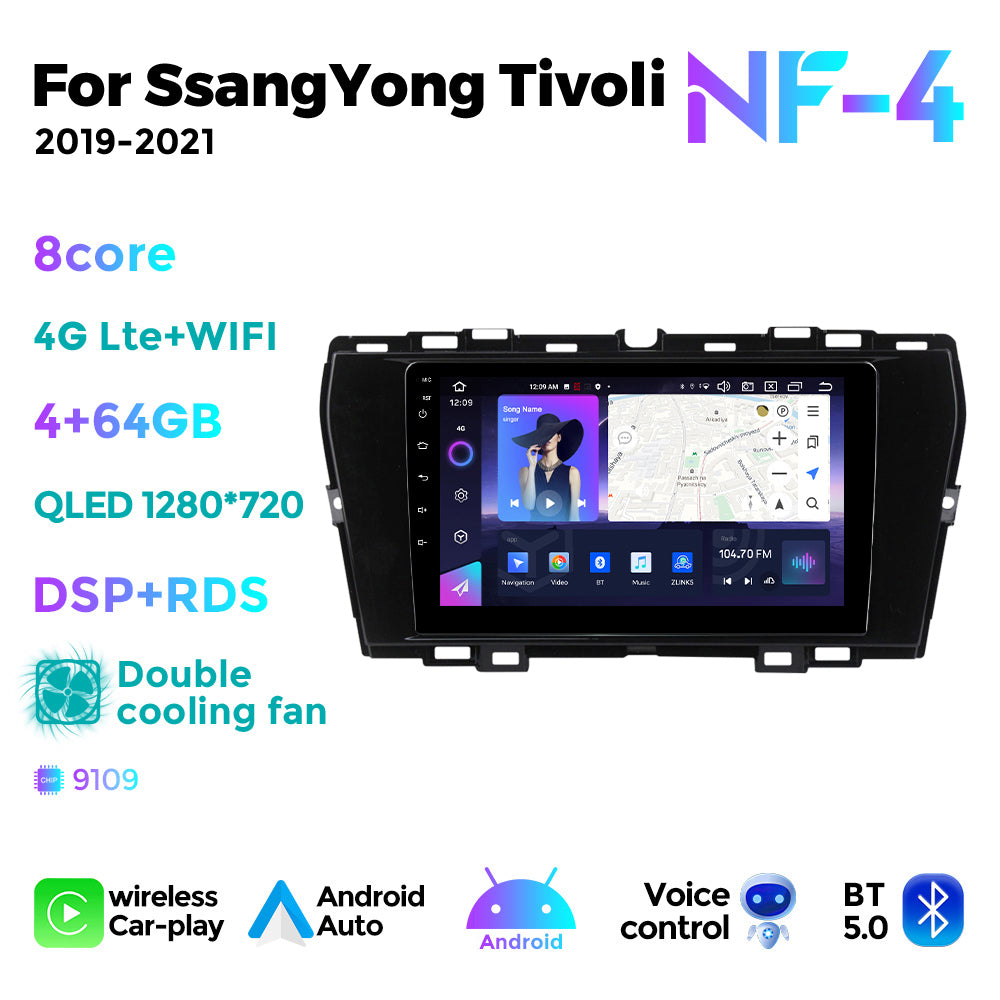 NaviFly NF Series Android 14 8G+256G 2K QLED screen CarPlay Auto DSP RDS 4GLte WIFI For SsangYong Tivoli 2019-2021 9inch