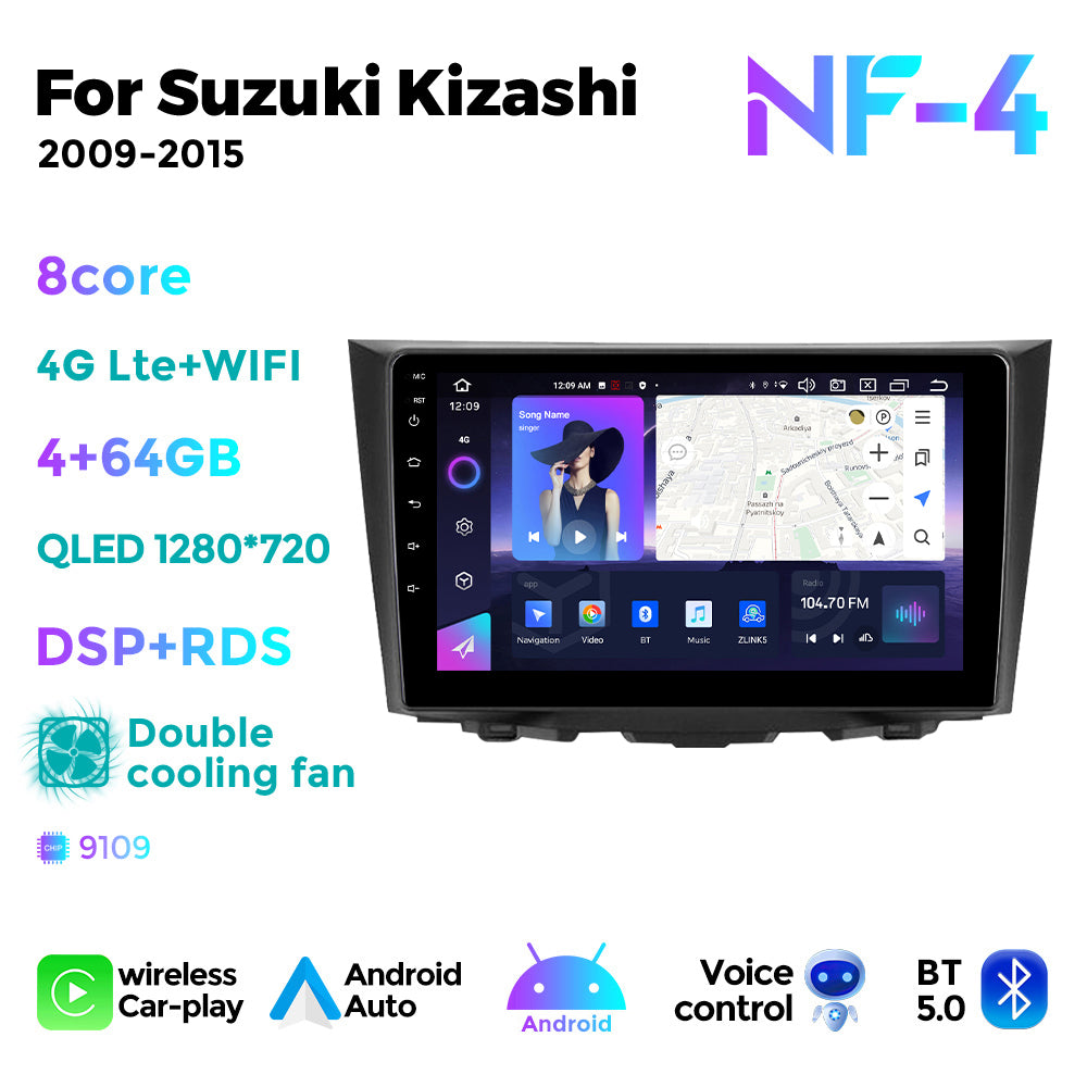 NaviFly NF Series Android 14 8G+256G 2K QLED screen CarPlay Auto DSP RDS 4GLte WIFI For Suzuki Kizashi 2009-2015 9inch