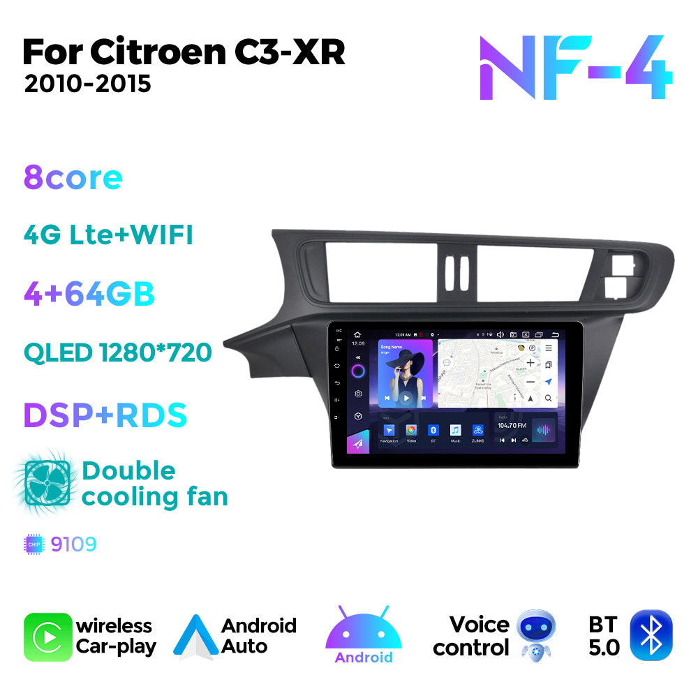 NaviFly NF Series Android 14 8G+256G 2K QLED screen CarPlay Auto DSP RDS 4GLte WIFI For Citroen C3-XR 2010-2015 10inch