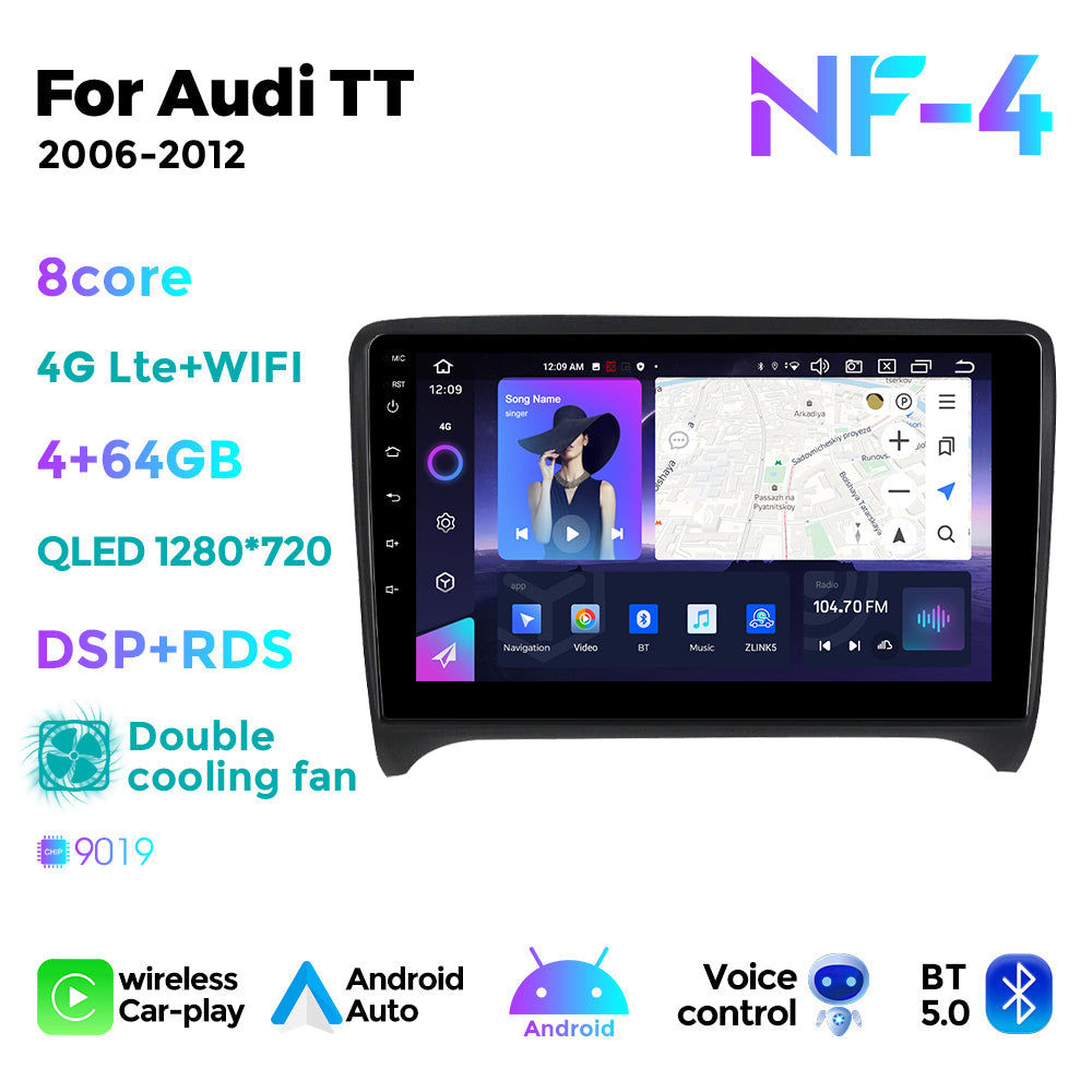 NaviFly NF Series Android 14 8G+256G 2K QLED screen CarPlay Auto DSP RDS 4GLte WIFI For Audi TT 2006-2012 9inch