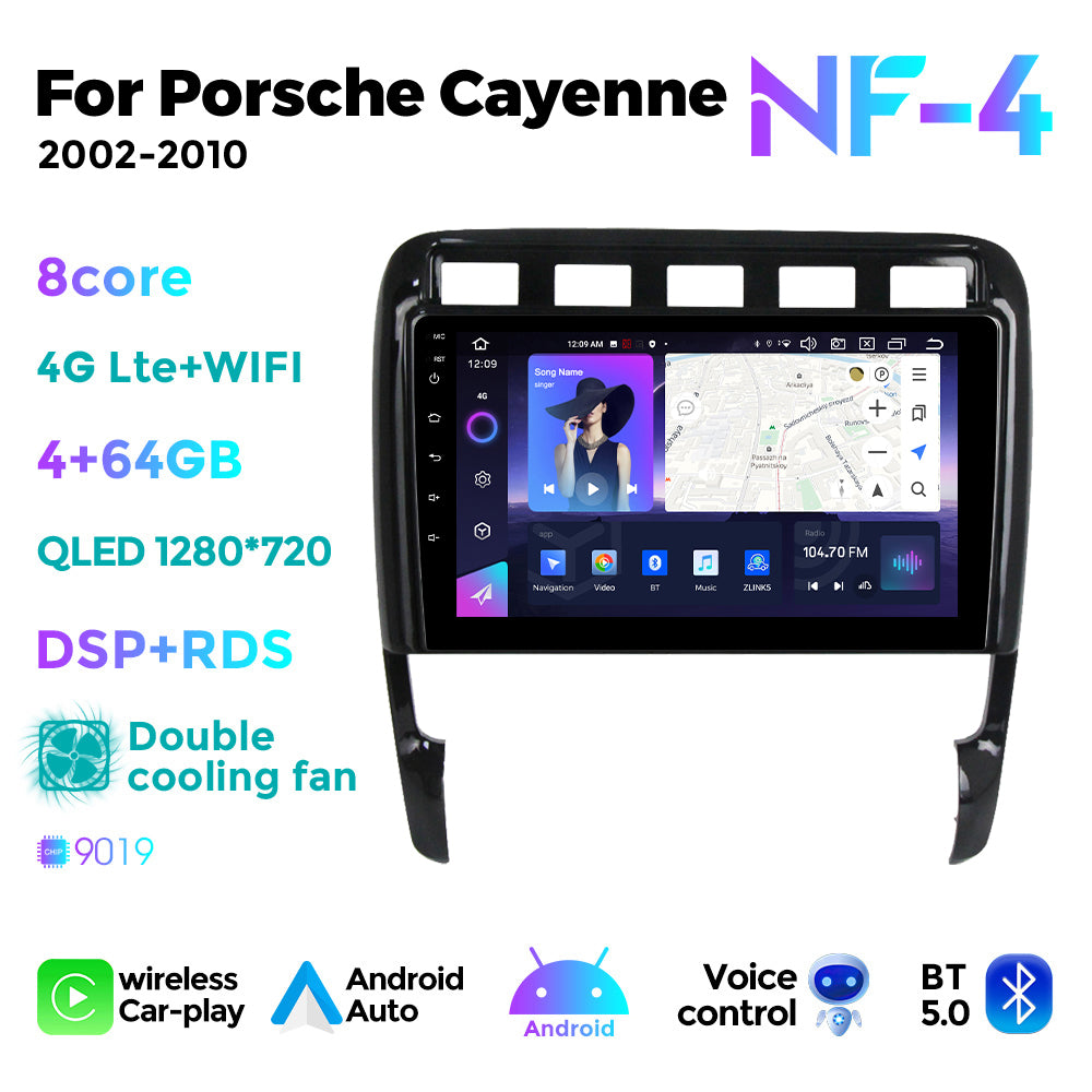 NaviFly NF Series Android 14 8G+256G 2K QLED screen CarPlay Auto DSP RDS 4GLte WIFI For Porsche Cayenne 2002-2010 9inch