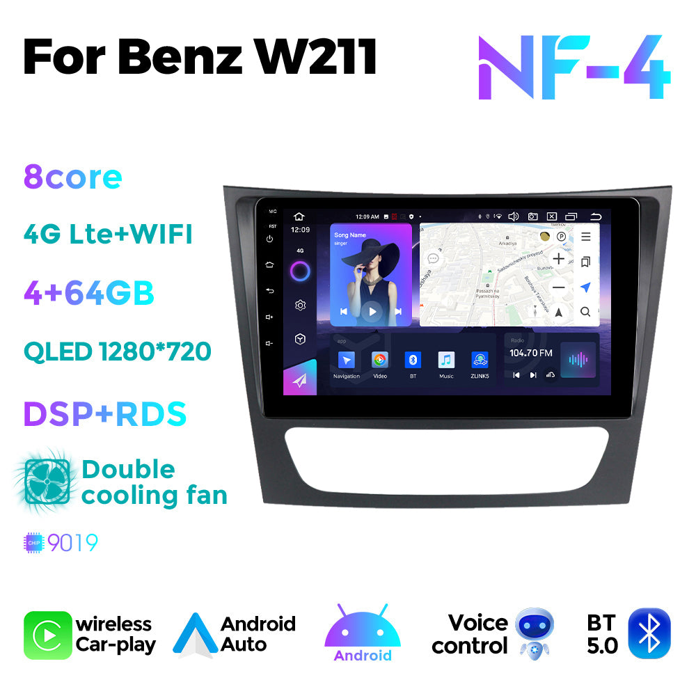 NaviFly NF Series Android 14 8G+256G 2K QLED screen CarPlay Auto DSP RDS 4GLte WIFI For Mercedes Benz W211 9.5Inch