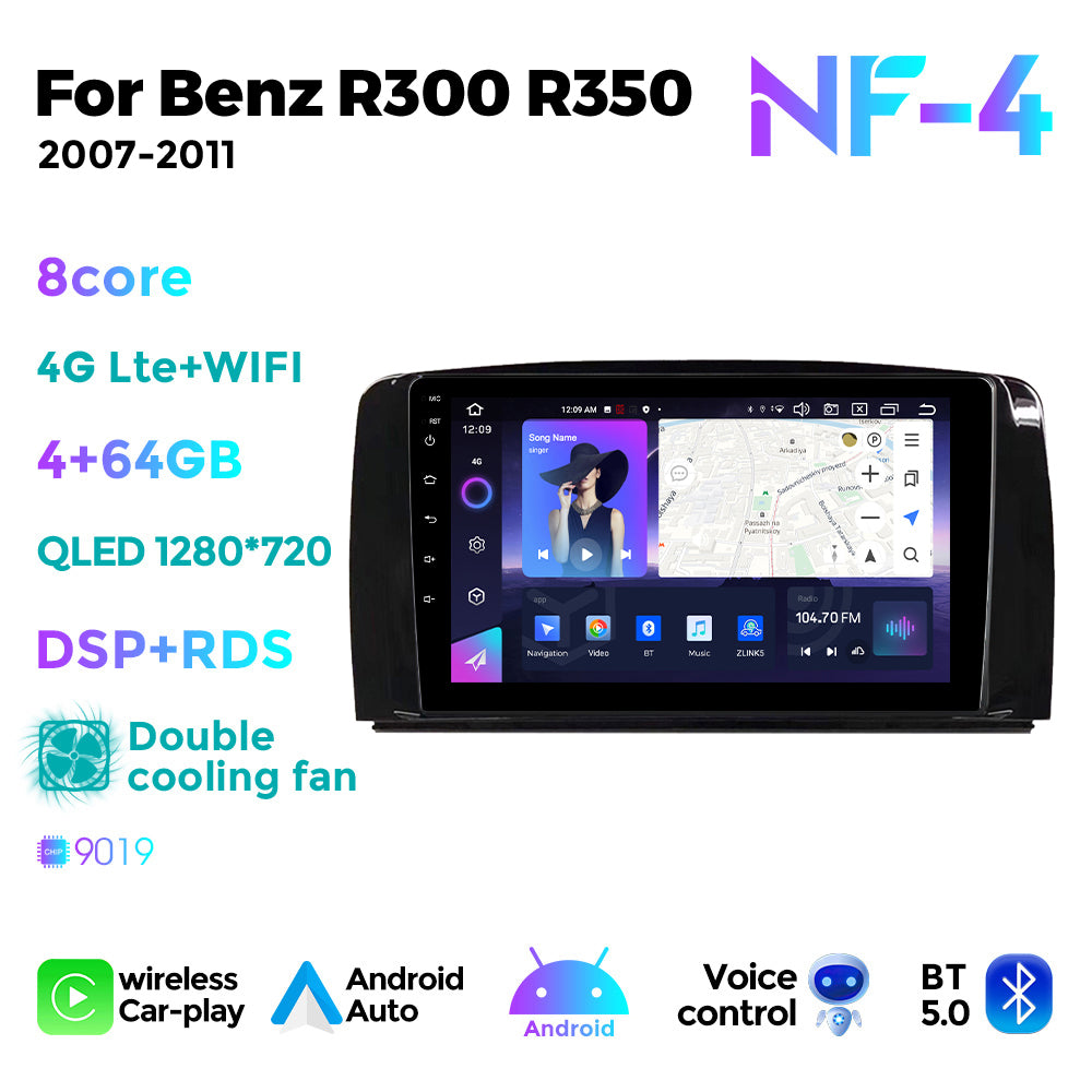 NaviFly NF Series Android 14 8G+256G 2K QLED screen CarPlay Auto DSP RDS 4GLte WIFI For Mercedes Benz R300 R350 2007-2011 9.5Inch