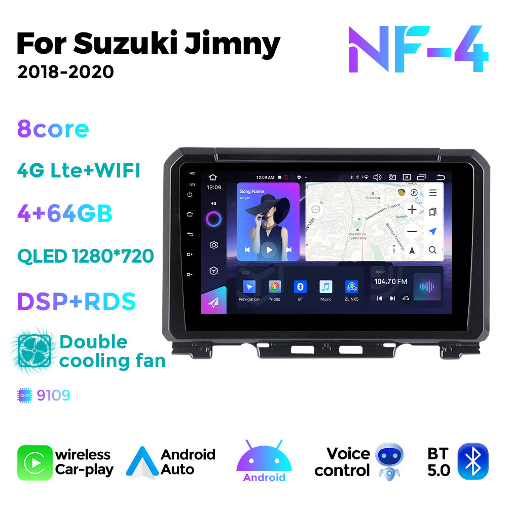 NaviFly NF Series Android 14 8G+256G 2K QLED screen CarPlay Auto DSP RDS 4GLte WIFI For Suzuki Jimny 2018-2020 9inch