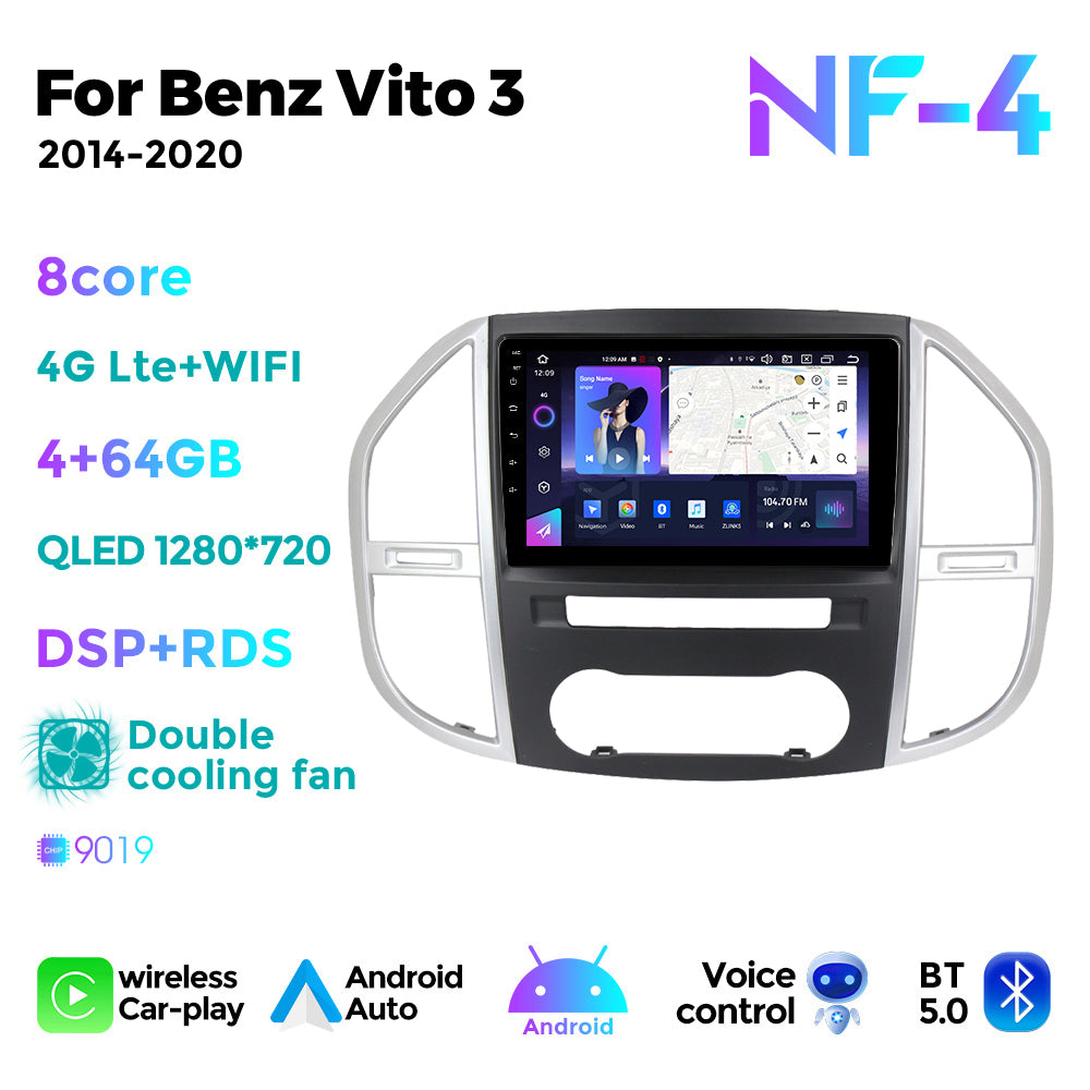 NaviFly NF Series Android 14 8G+256G 2K QLED screen CarPlay Auto DSP RDS 4GLte WIFI For Mercedes Benz Vito3 W44 2014-2020 10.36Inch