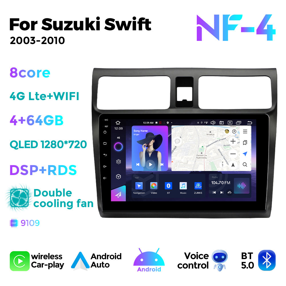 NaviFly NF Series Android 14 8G+256G 2K QLED screen CarPlay Auto DSP RDS 4GLte WIFI For Suzuki Swift 2003-2010 10inch