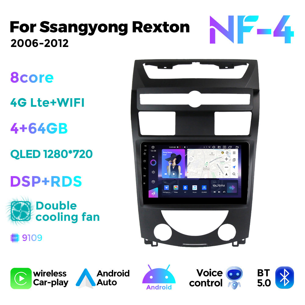NaviFly NF Series Android 14 8G+256G 2K QLED screen CarPlay Auto DSP RDS 4GLte WIFI For Ssangyong Rexton 2006-2012 10inch