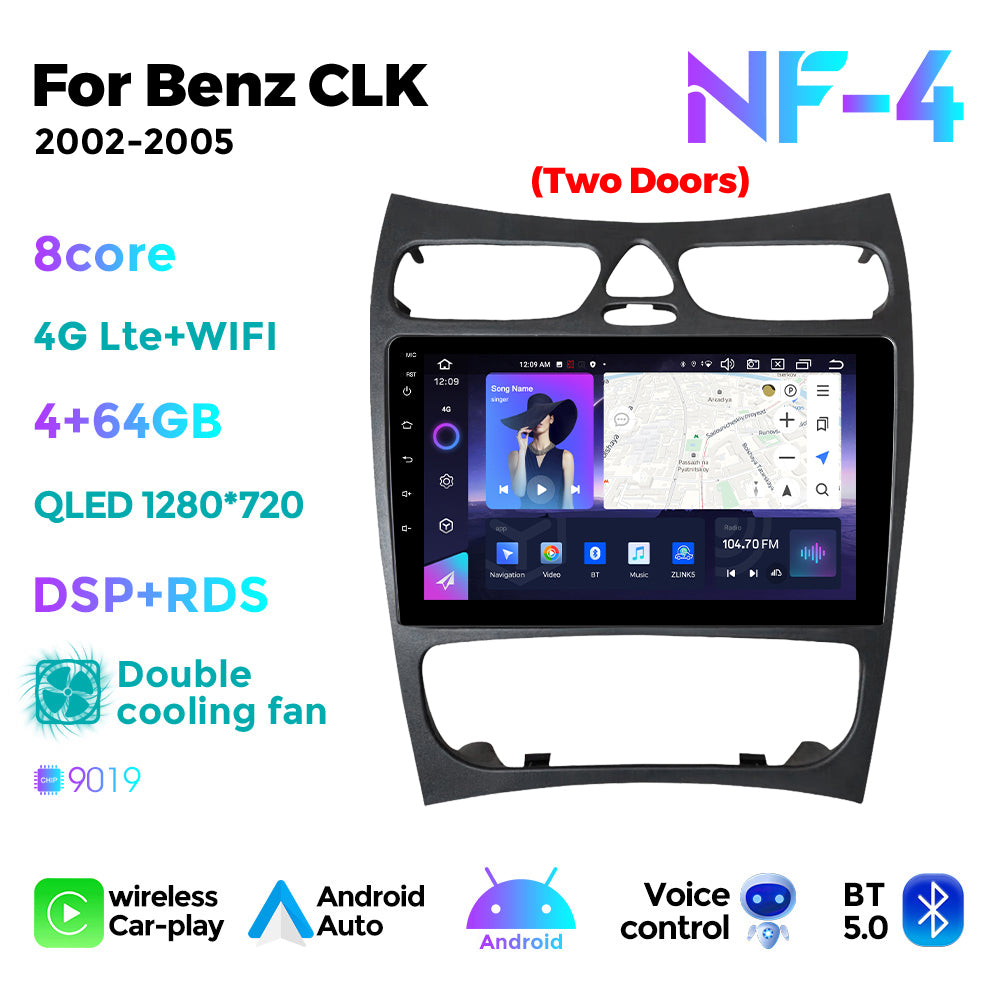 NaviFly NF Series Android 14 8G+256G 2K QLED screen CarPlay Auto DSP RDS 4GLte WIFI For Benz CLK 2002-2005 9inch