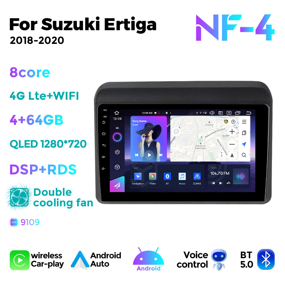 NaviFly NF Series Android 14 8G+256G 2K QLED screen CarPlay Auto DSP RDS 4GLte WIFI For Suzuki Ertiga 2018-2020 9inch