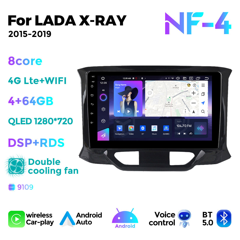 NaviFly NF Series Android 14 8G+256G 2K QLED screen CarPlay Auto DSP RDS 4GLte WIFI For LADA X-RAY 2015-2019 9inch