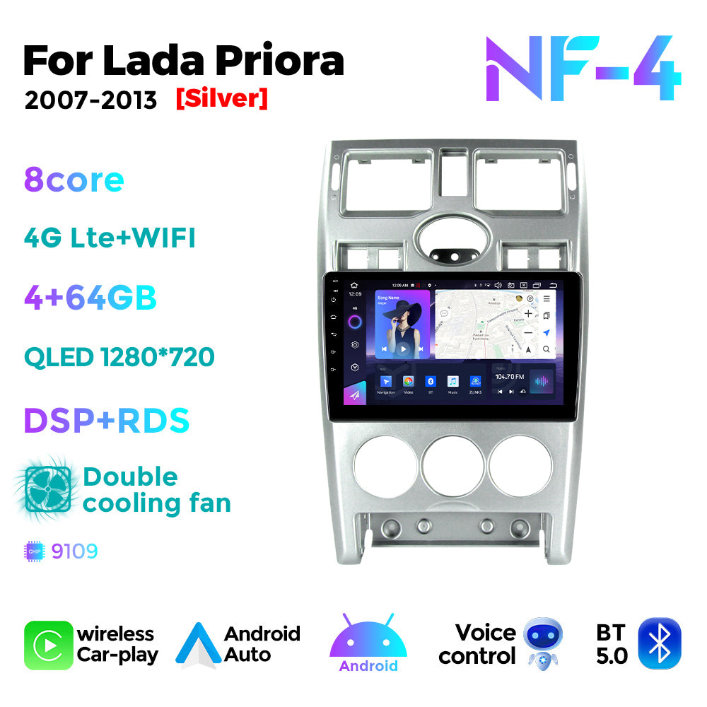 NaviFly NF Series Android 14 8G+256G 2K QLED screen CarPlay Auto DSP RDS 4GLte WIFI For Lada Priora 2007-2013 9inch