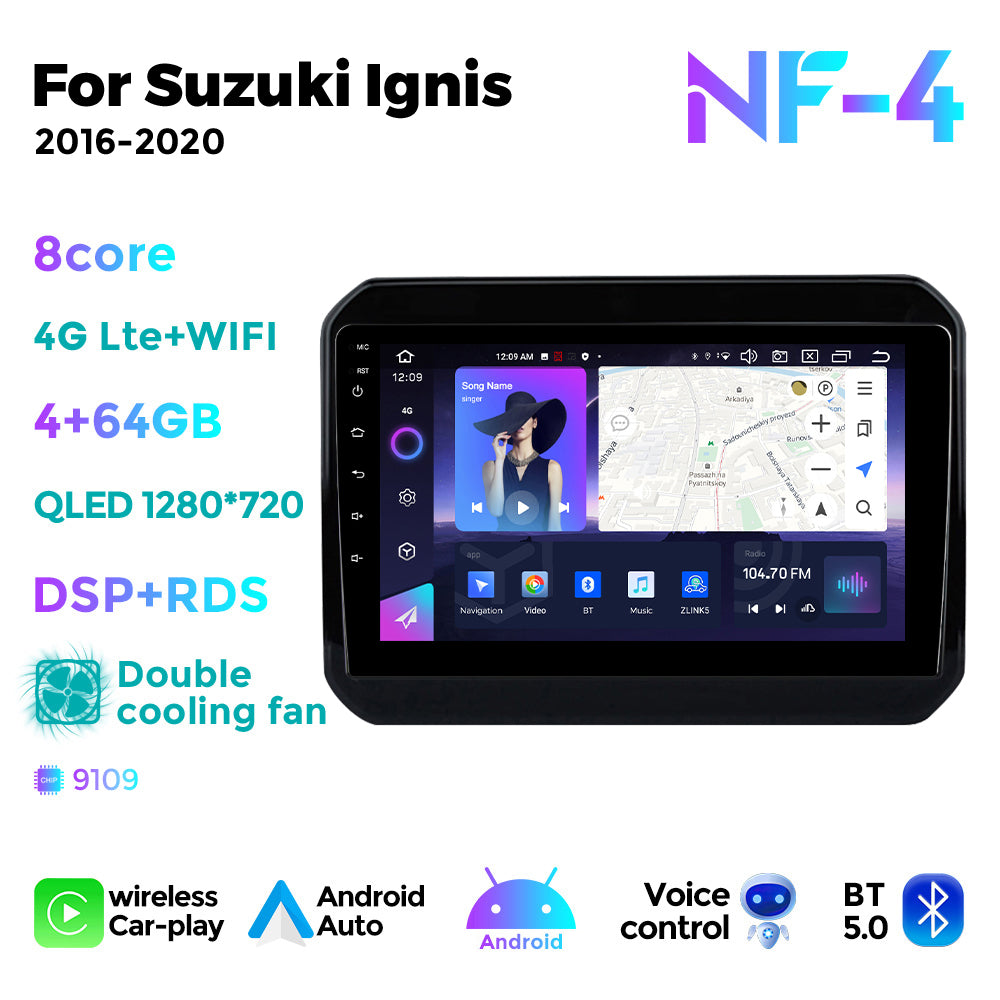 NaviFly NF Series Android 14 8G+256G 2K QLED screen CarPlay Auto DSP RDS 4GLte WIFI For Suzuki Ignis 2016-2020 9inch