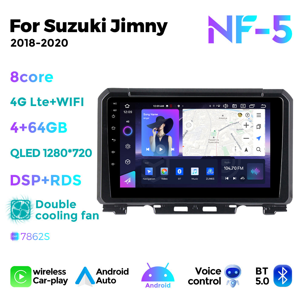 NaviFly NF Series Android 14 8G+256G 2K QLED screen CarPlay Auto DSP RDS 4GLte WIFI For Suzuki Jimny 2018-2020 9inch