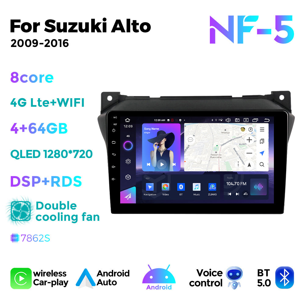 NaviFly NF Series Android 14 8G+256G 2K QLED screen CarPlay Auto DSP RDS 4GLte WIFI For Suzuki Alto 2009-2016 9inch