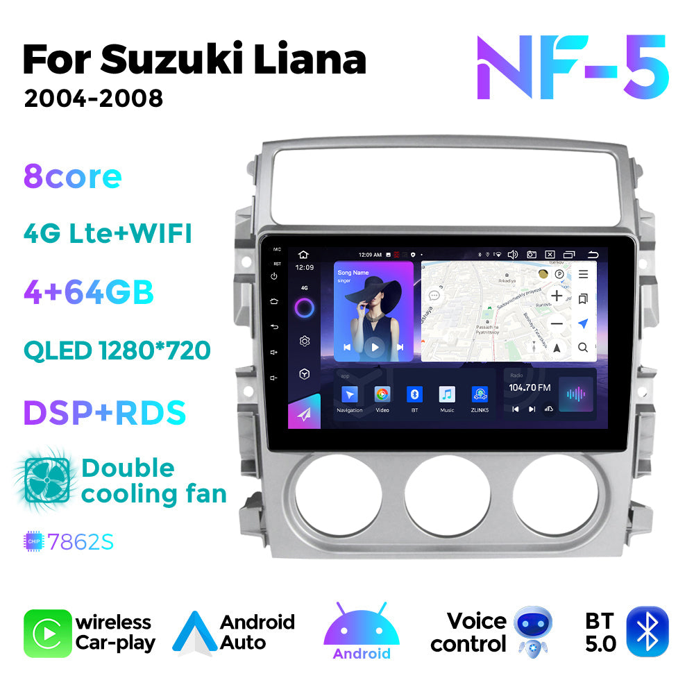 NaviFly NF Series Android 14 8G+256G 2K QLED screen CarPlay Auto DSP RDS 4GLte WIFI For Suzuki Liana 2004-2008 9Inch