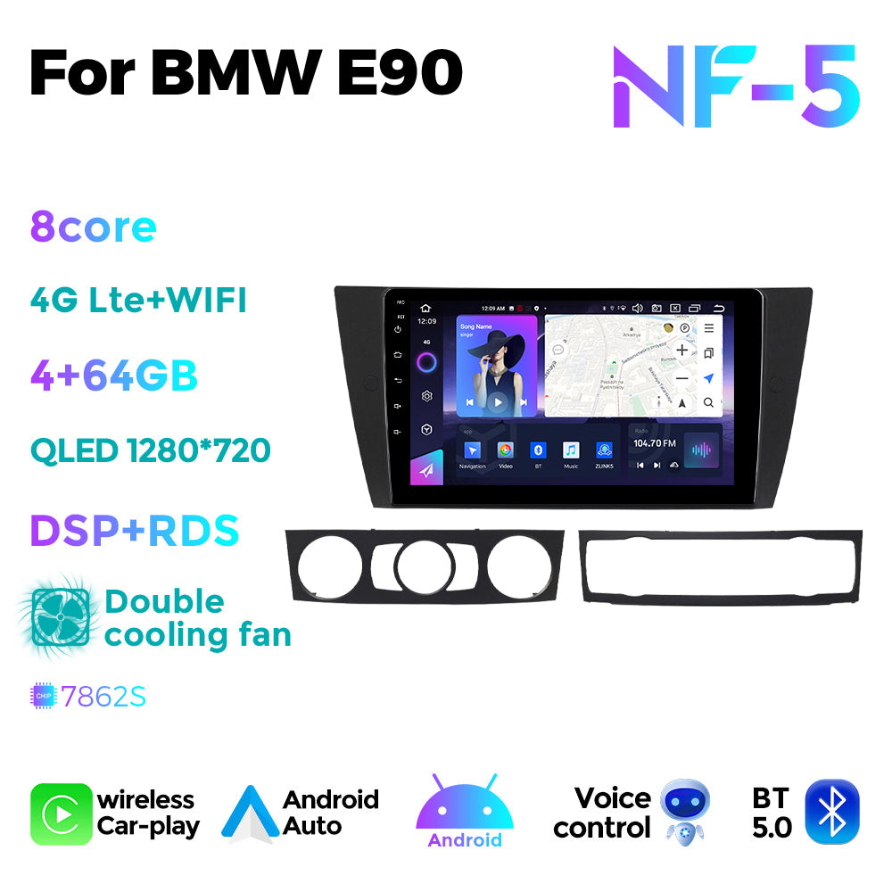 NaviFly NF Series Android 14 8G+256G 2K QLED screen CarPlay Auto DSP RDS 4GLte WIFI For BMW E90 9inch