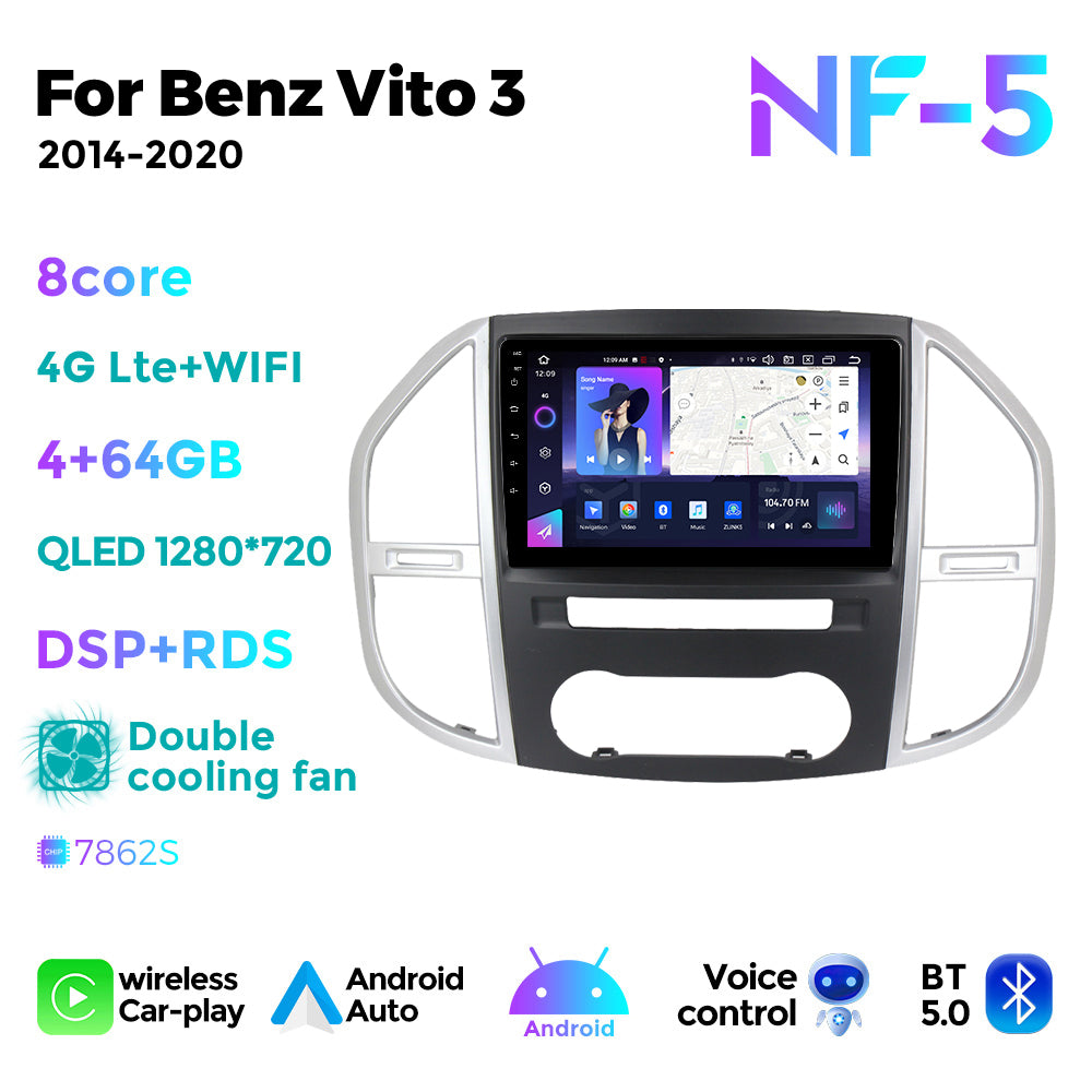 NaviFly NF Series Android 14 8G+256G 2K QLED screen CarPlay Auto DSP RDS 4GLte WIFI For Mercedes Benz Vito3 W44 2014-2020 10.36Inch