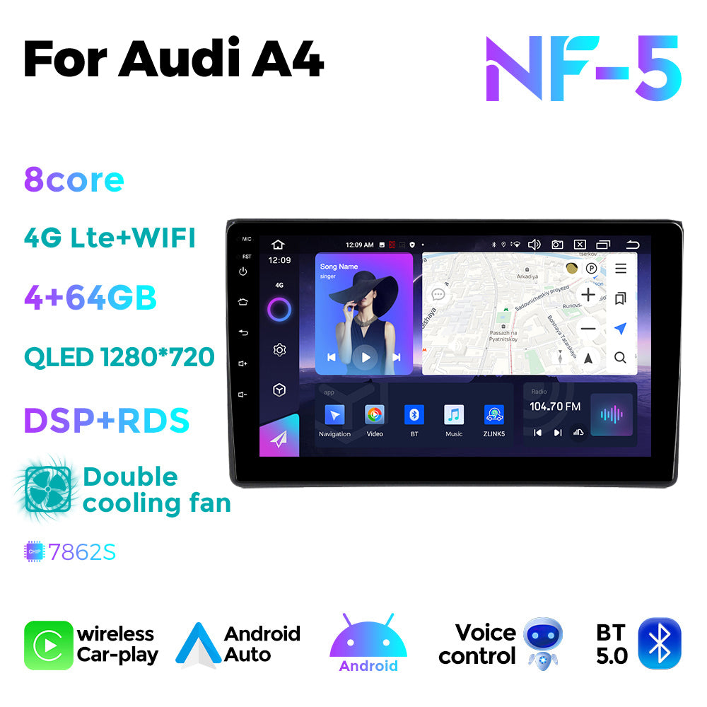 NaviFly NF Series Android 14 8G+256G 2K QLED screen CarPlay Auto DSP RDS 4GLte WIFI For Audi A4 9inch