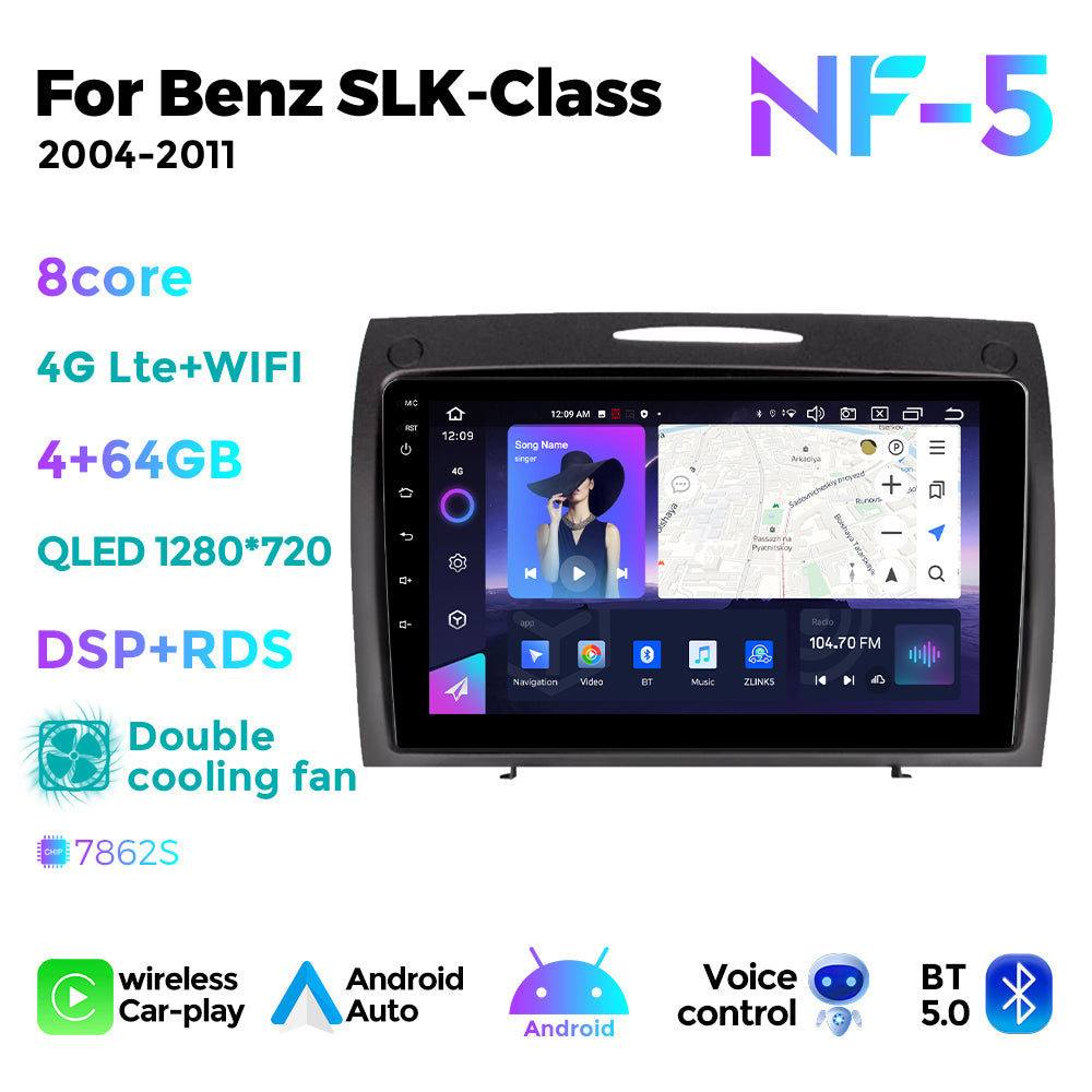 NaviFly NF Series Android 14 8G+256G 2K QLED screen CarPlay Auto DSP RDS 4GLte WIFI For Mercedes Benz SLK-Class 2004-2011 9.5Inch
