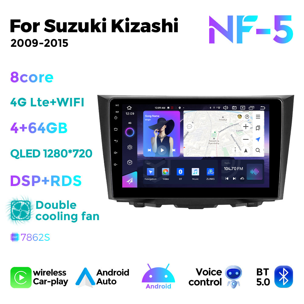NaviFly NF Series Android 14 8G+256G 2K QLED screen CarPlay Auto DSP RDS 4GLte WIFI For Suzuki Kizashi 2009-2015 9inch