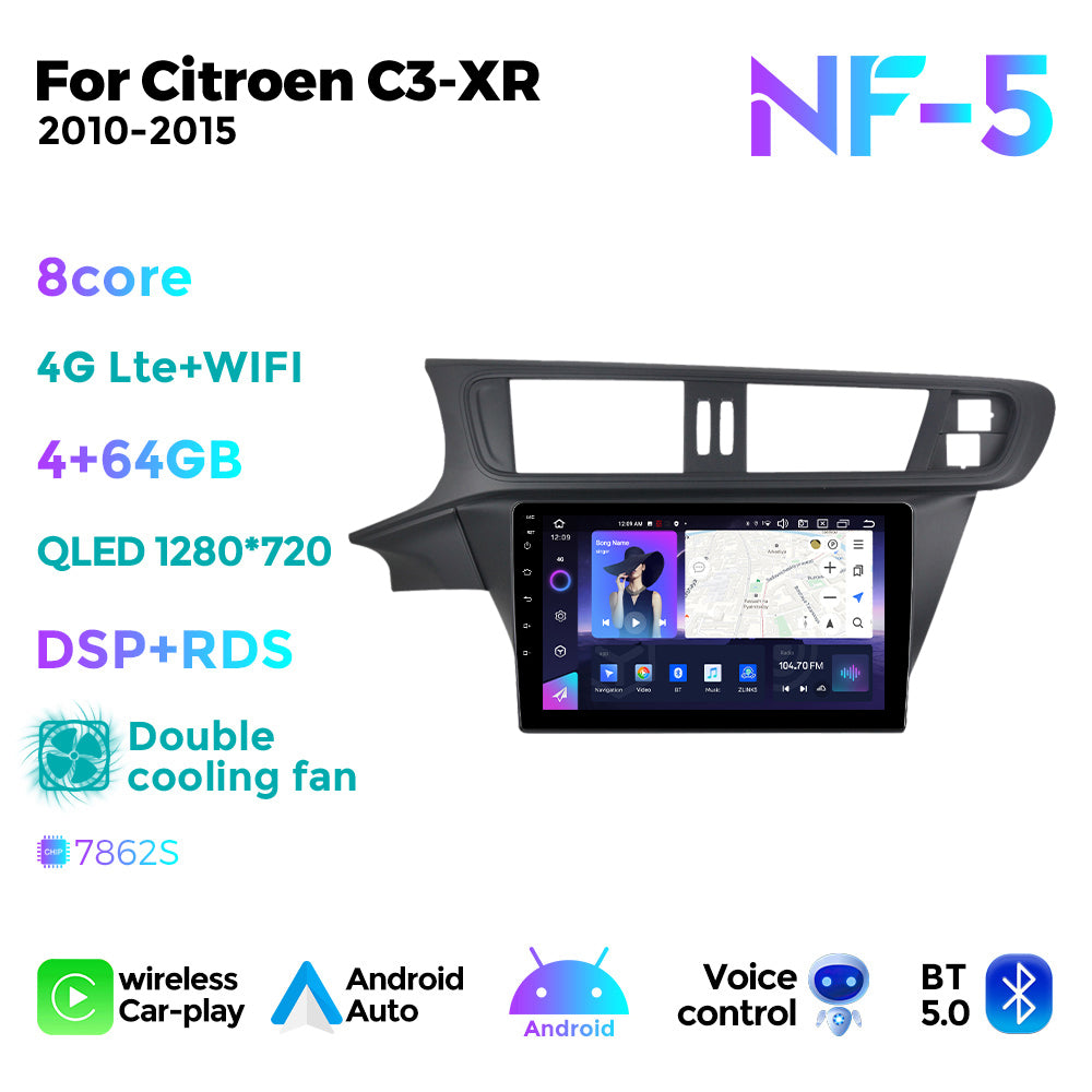 NaviFly NF Series Android 14 8G+256G 2K QLED screen CarPlay Auto DSP RDS 4GLte WIFI For Citroen C3-XR 2010-2015 10inch