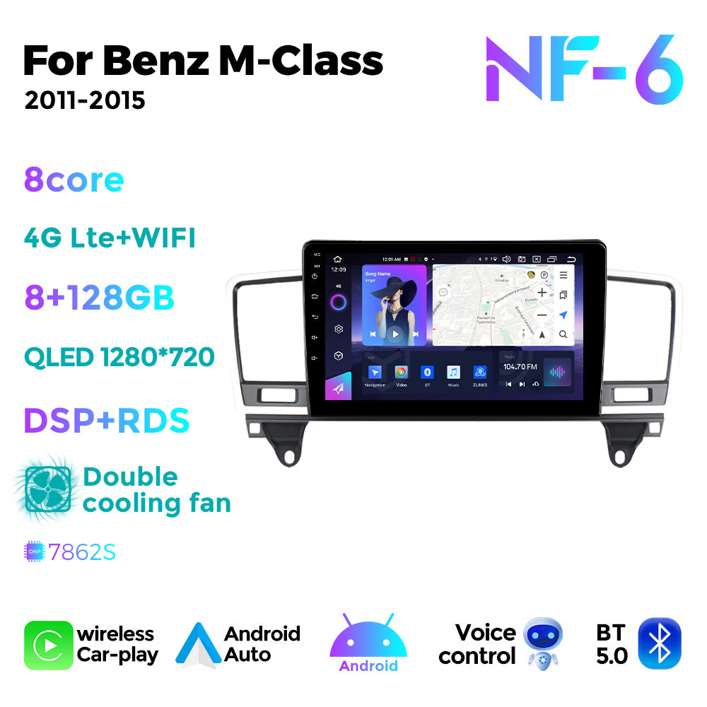 NaviFly NF Series Android 14 8G+256G 2K QLED screen CarPlay Auto DSP RDS 4GLte WIFI For Mercedes Benz M-Class W166 2011-2015 9.5Inch