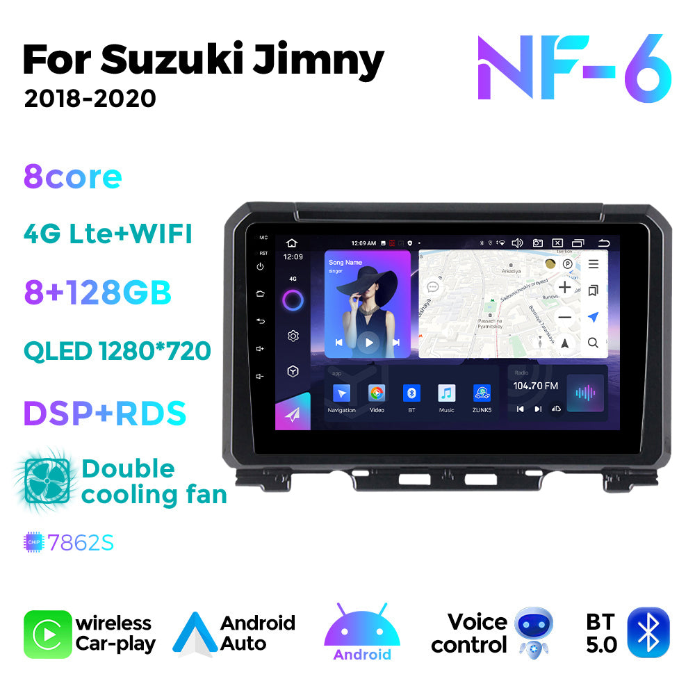 NaviFly NF Series Android 14 8G+256G 2K QLED screen CarPlay Auto DSP RDS 4GLte WIFI For Suzuki Jimny 2018-2020 9inch