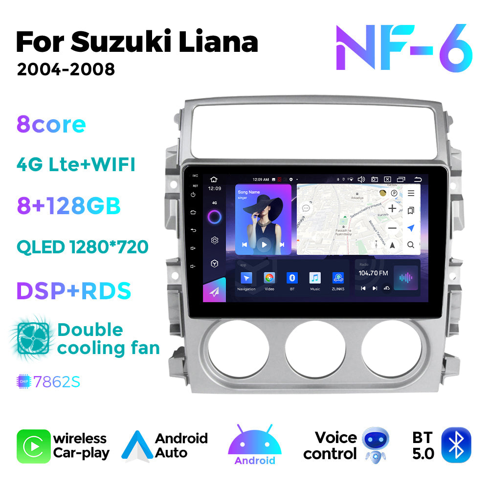 NaviFly NF Series Android 14 8G+256G 2K QLED screen CarPlay Auto DSP RDS 4GLte WIFI For Suzuki Liana 2004-2008 9Inch