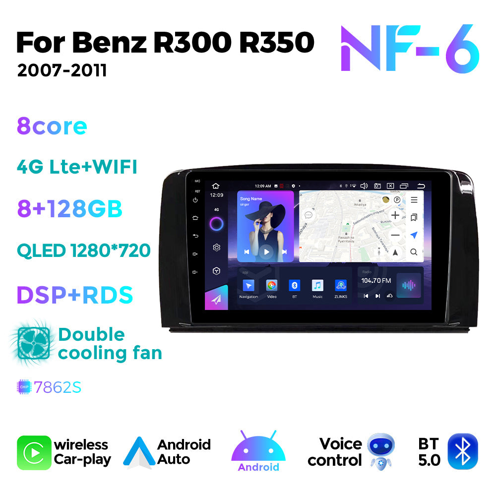 NaviFly NF Series Android 14 8G+256G 2K QLED screen CarPlay Auto DSP RDS 4GLte WIFI For Mercedes Benz R300 R350 2007-2011 9.5Inch