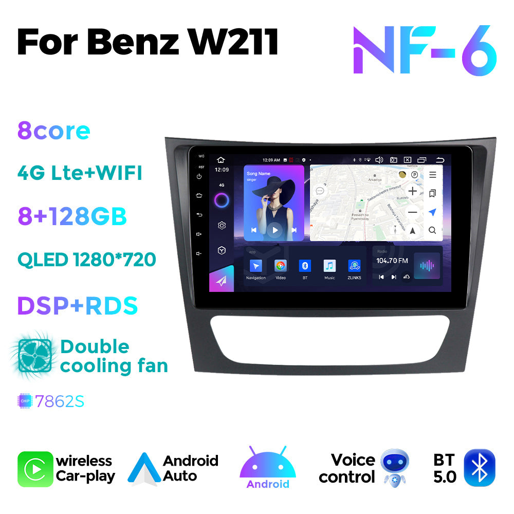 NaviFly NF Series Android 14 8G+256G 2K QLED screen CarPlay Auto DSP RDS 4GLte WIFI For Mercedes Benz W211 9.5Inch
