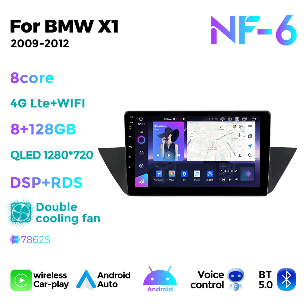 NaviFly NF Series Android 14 8G+256G 2K QLED screen CarPlay Auto DSP RDS 4GLte WIFI For BMW X1 2009-2012 10inch