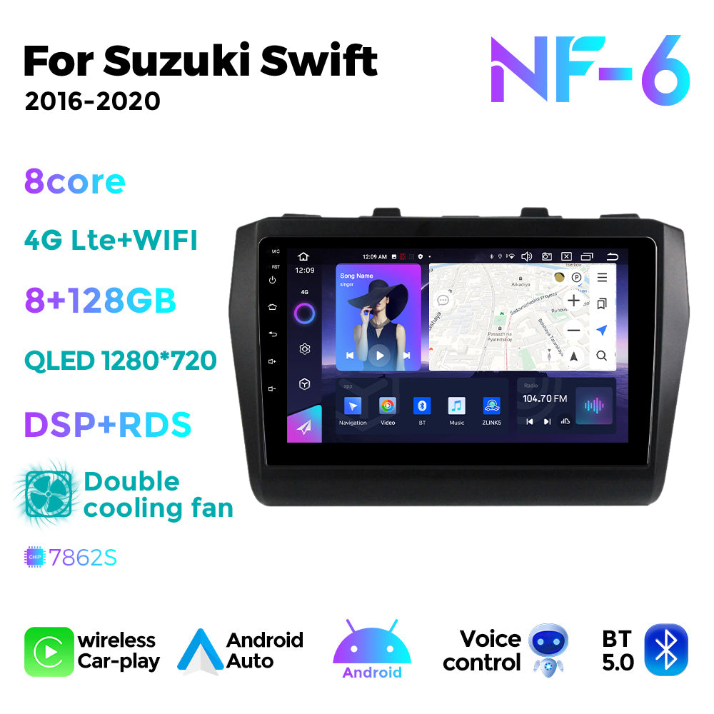 NaviFly NF Series Android 14 8G+256G 2K QLED screen CarPlay Auto DSP RDS 4GLte WIFI For Suzuki Swift 2016-2020 9inch