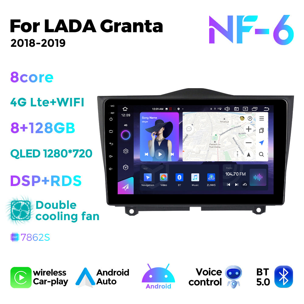 NaviFly NF Series Android 14 8G+256G 2K QLED screen CarPlay Auto DSP RDS 4GLte WIFI For LADA Granta 2018-2019 9inch